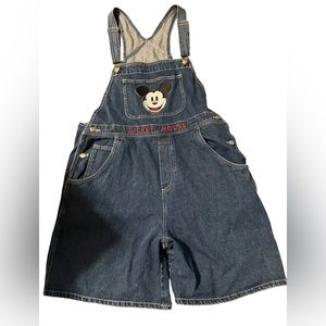 VTG Mickey Mouse Disney Womens Sz XL Cotton Denim Shorts Overalls HX